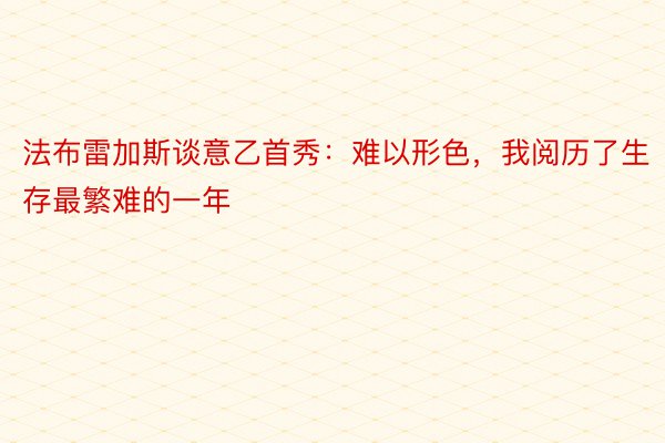 法布雷加斯谈意乙首秀：难以形色，我阅历了生存最繁难的一年